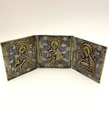 Складень 3х-створчатый. Спаситель, Богородица, Иоан Предтеча. Бронзолитейные мастерские 