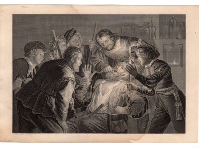 Гравюра 19 век. 
D.J.Pound sculpt.The Tooth Driver. 
21.5 х 14 см.