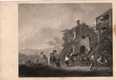 Гравюра 19 век. 
A.H.Payne.The Imithy. 
21.5 х 14 см.