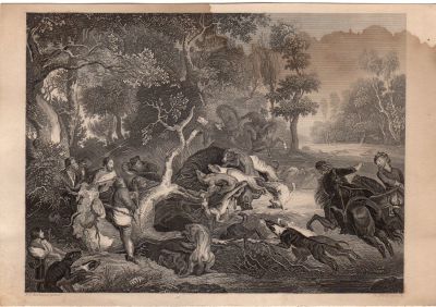 Гравюра 19 век. 
G.Brinkmann sc. The Wild Boar Hunt. 
21.5 х 14 см.
