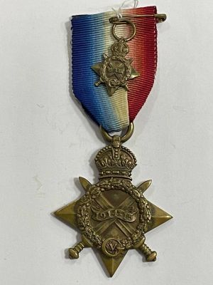 Медаль За службу 1914-1915 гг. Медаль с фрачным знаком. С именем владельца.