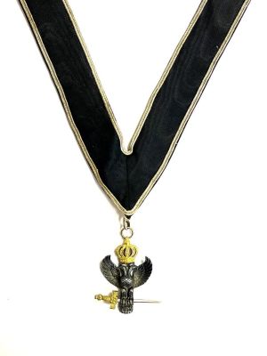 Масонский серебряный орел на шейной ленте. Рыцарь Кадош. 30 градус шотландского обряда. 1900-е годы.