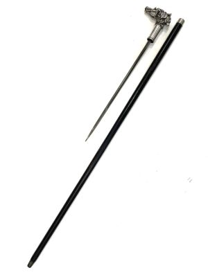 Трость со стилетом. Рукоять из серебра 84 пробы. Длина общая - 88,2 см. Клинок - 34 см.