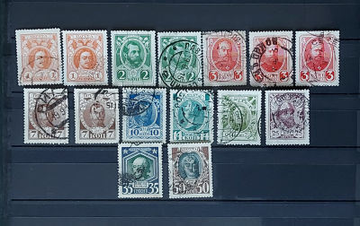 1913г. Российская Империя. Лот гашеных марок 300-летие дома Романовых, Кат. №109-111, №113-115 