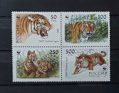 1993г. Уссурийский тигр, сцепка 4м. Состояние **. Кат. №124-127