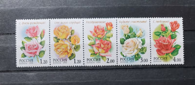 1999г. Флора. Розы, сцепка 5м, Состояние **. Кат. № 513-517