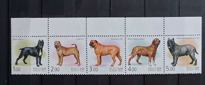 2002г. Фауна. Собаки, сцепка 5м. Состояние **. Кат. №739-743