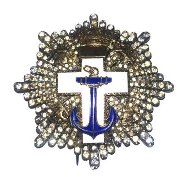 Орден Военно-Морских Заслуг Испании 20 век. Частник. Серебро. Камни предположительно стекло или 
