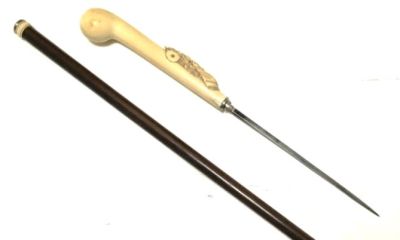 Трость из палисандрового дерева со стилетом, Рукоять из слоновой кости. Германия, середина 19 