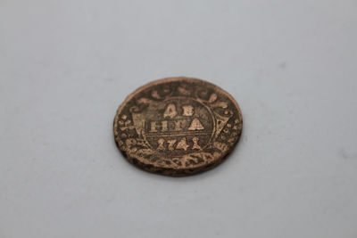 Деньга Российская империя 1741 год, медь . Период правления императрицы Елизаветы Петровны. 