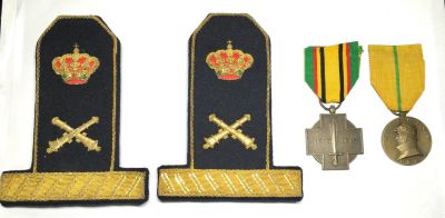 Пара погон офицера королевской артиллерии. Бельгия период 2 мировой войны. Крест За храбрость и 