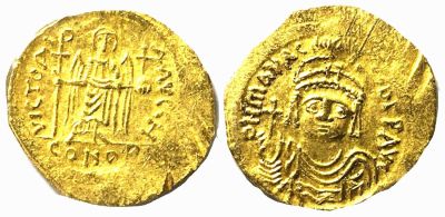 Солид Византия монетный двор Константинополь 
(9 -я мастерская). Маврикий Тиберий(582 - 602 гг. 