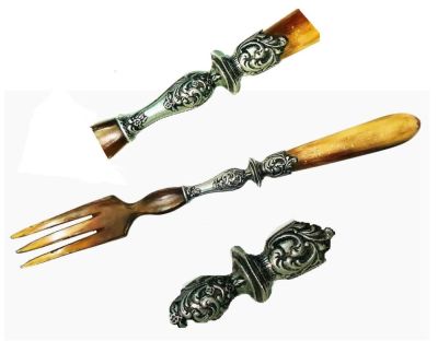 Вилка кон.19 нач.20 в.Серебро. Роговая кость.