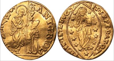 Цехин Венеция 1548—1573 Антонио Приули вес 3.40 гр.