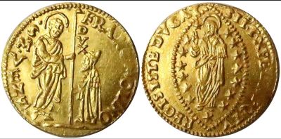 Цехин 99 й дож Франческо Молино 1646—1655 гг. вес 3.49 гр.