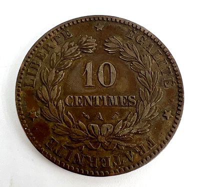 Франция, III республика. 10 сантимов 1880 г. А. Медный сплав.