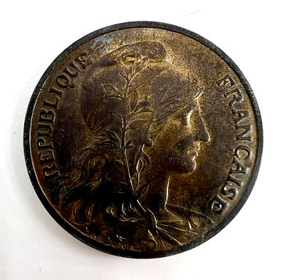 Франция, III республика. 10 сантимов 1908 г. Медный сплав.