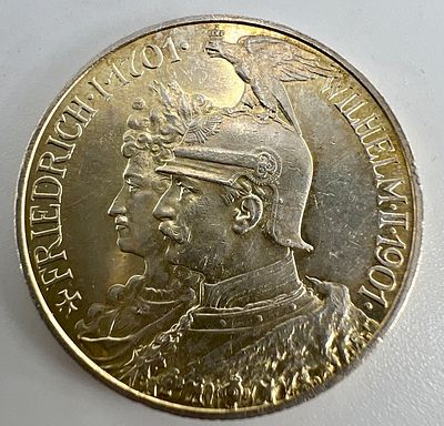 Германия - Пруссия. 2 марки 1901 г. А. 200 лет королевству Пруссия. Серебро.