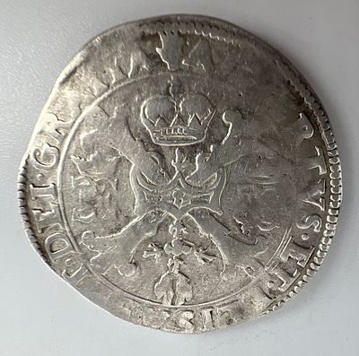 1/2 талера "кости", патагона, альбертусдаальдера. Альберт и Елизавета (1598-1621). Брабант. 