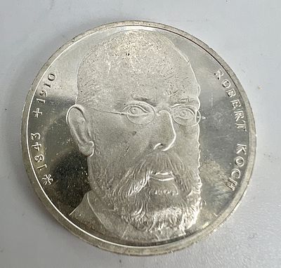 Германия, ФРГ. 10 марок 1993 г. J. Роберт Кох. Серебро.
