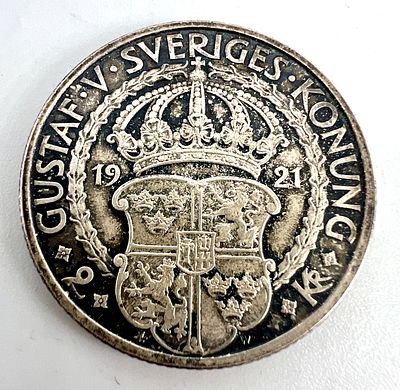 Швеция. Густав V. 2 кроны 1921 г. 400-летие похода Густава Вазы. Серебро.