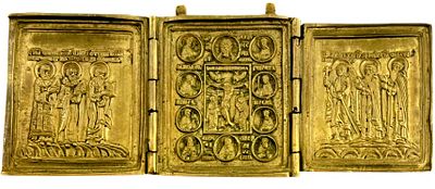 Складень "Распятие Христово с деисусом и предстоящими". Россия, XIX век.Редкий коллекционный 