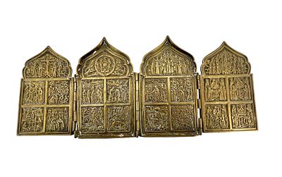 Складень четырехстворчатый с 20 праздниками, с изображением на обороте центральной части 