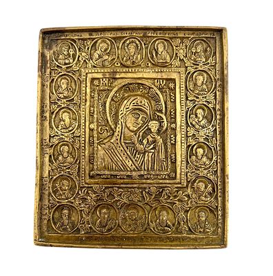 Икона Казанской Божией матери. Россия, XIX век. Меднолитая. Хорошее состояние. Размеры: 14,3*12 