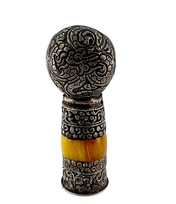 Тибетская буддистская монастырская серебряная печать для воска и сургуча. . Серебро, желтый 