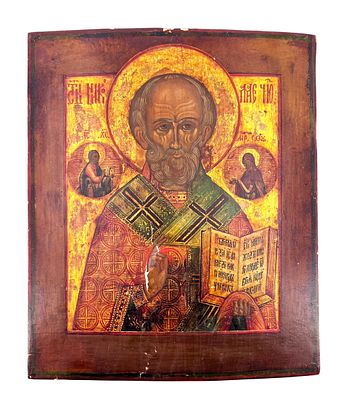 Икона "Св. Николай Чудотворец". Дерево, темпера. Россия. XIX в. В превосходном состоянии!. Длина 