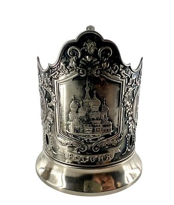 Подстаканник с изображением собора Покрова на рву (Собор Василия Блаженного). Металл, чеканка. 