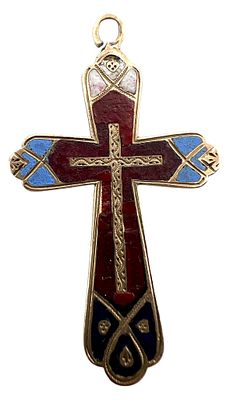 Крест золотой нательный, православный. Золото 56 проба, цветные эмали.