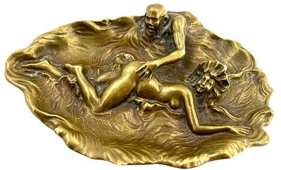 Бронзовая визитница-пепельница с эротическим сюжетом по модели М. Рену. Бронза. Европа, XIX-XX 