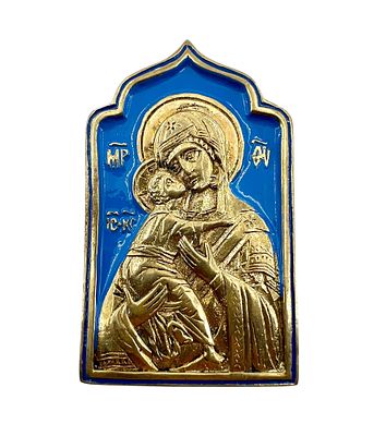 Икона "Богоматерь Владимирская". Бронза, литье, эмаль. Размеры - 66*40 мм.