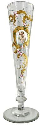 Антикварный бокал - ваза для бутонов ручной работы из позолоченного стекла с ангелом путти 