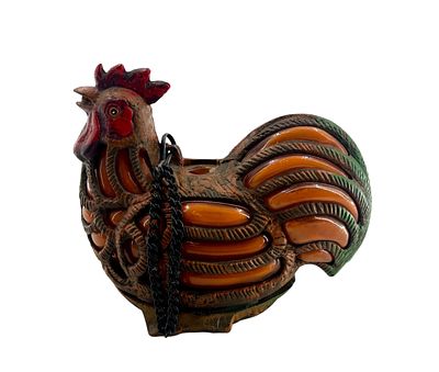 Винтажный светильник "Курица-наседка". В деревенском стиле, с цветным стеклом, под свечу. Чугун 