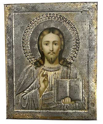 Икона Господь Вседержитель Россия, XIX век. . Печать на жести. В очень хорошем состоянии. 