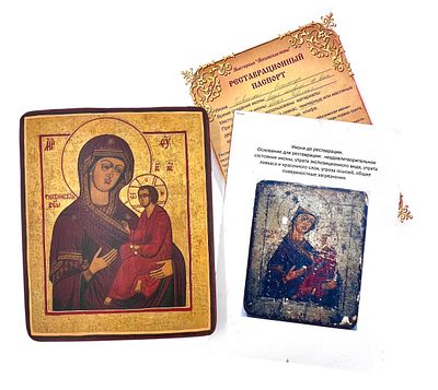 Икона Тихвинской Богоматери. Россия, XIX век. С реставрационным паспортом. Дерево, левкас. 