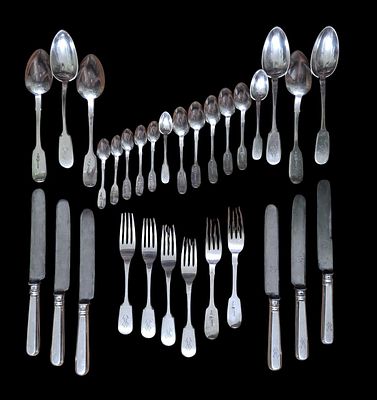 Серебряный столовый набор на 6 персон. Российская Империя 19 век. Мануфактура Хлебниковъ. Сереб 