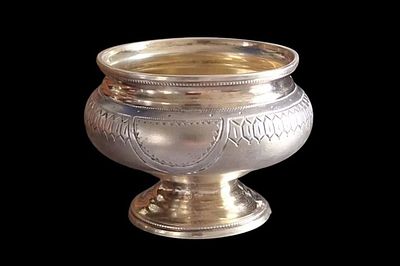 Серебряная, золочённая солонка, в форме миниатюрного вазона.Российская Империя 19 век. Серебряна 