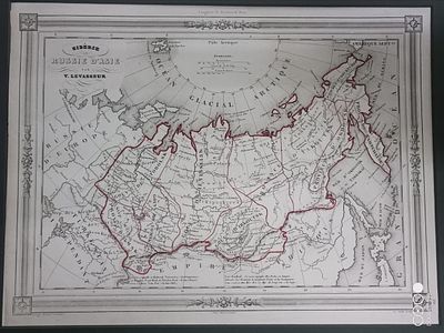 Гравированная карта Сибири и Азиатской России. V.Levasseur. Франция. Середина XIX в. В раме и 