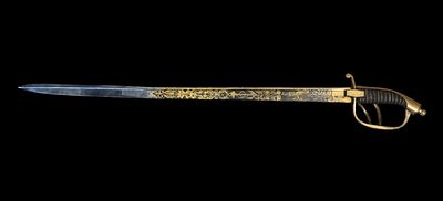 Морской палаш, золочение, воронение, без ножен. За храбрость с Аннинским знаком отличия и 