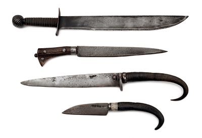 Hunting Knives and hunting chopper. A Hunting Knife, Probably From the Set. Heavy blade with 