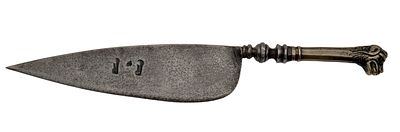 Chopping Knife. Heavy blade with a curved back stamped on the one side with makers mark.. Brass 