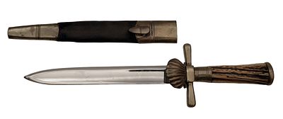 Hunting Dagger. Straight nickel-plated single edged blade, fullered on both sides. Brass 