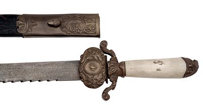 Firefighter Officer's Sword. Solid single-edged blade with sawback, brass hilt, guard plate with 