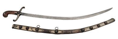 A Fine Ottoman Shamshir with Silver-Gilt Mounts. A curved single edged Damascus blade with 