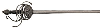 Swept Hilt Rapier with Shell Guard. Straight, double-edged balde of diamond cross section having 