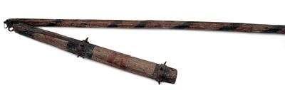 Military Flail (Peasant Defense Weapon). Woden swippel with twelve spikes on three rings. 