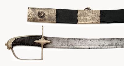 Hussar Officer's Sabre. Wide, slightly curved, single-edged blade, wide fuller on both sides 
